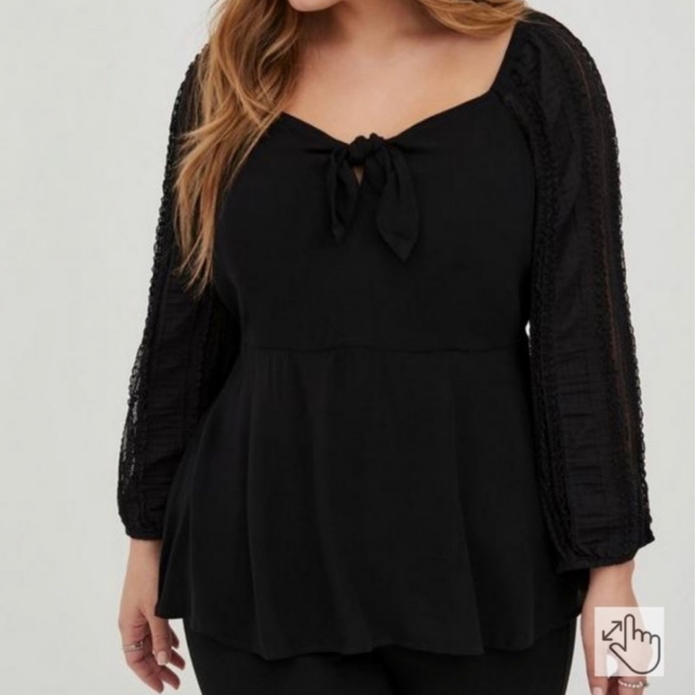 Torrid Black Tie Front Smocked Top